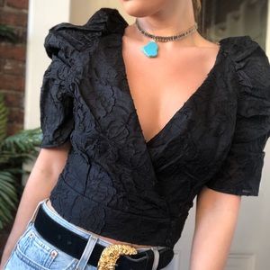 JNE Black Floral Puff Sleeve Top